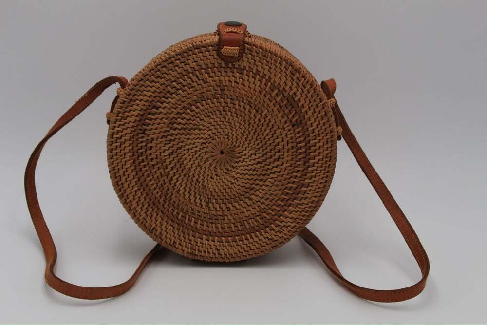 Folk Fortune Handwoven Rattan Crossbody Bag 8 Inch Brown